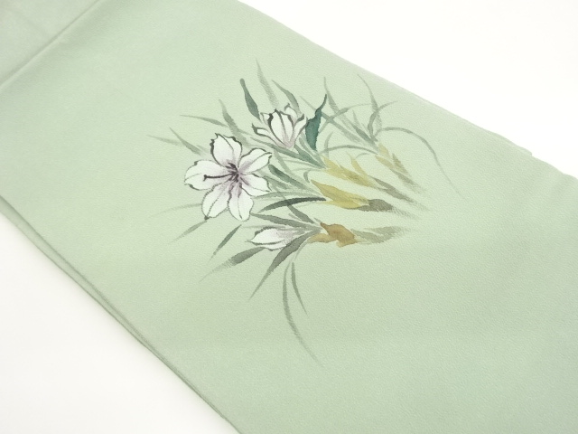 JAPANESE NAGOYA OBI / CHIRIMEN / FLORAL PLANTS / ARTIST WORK